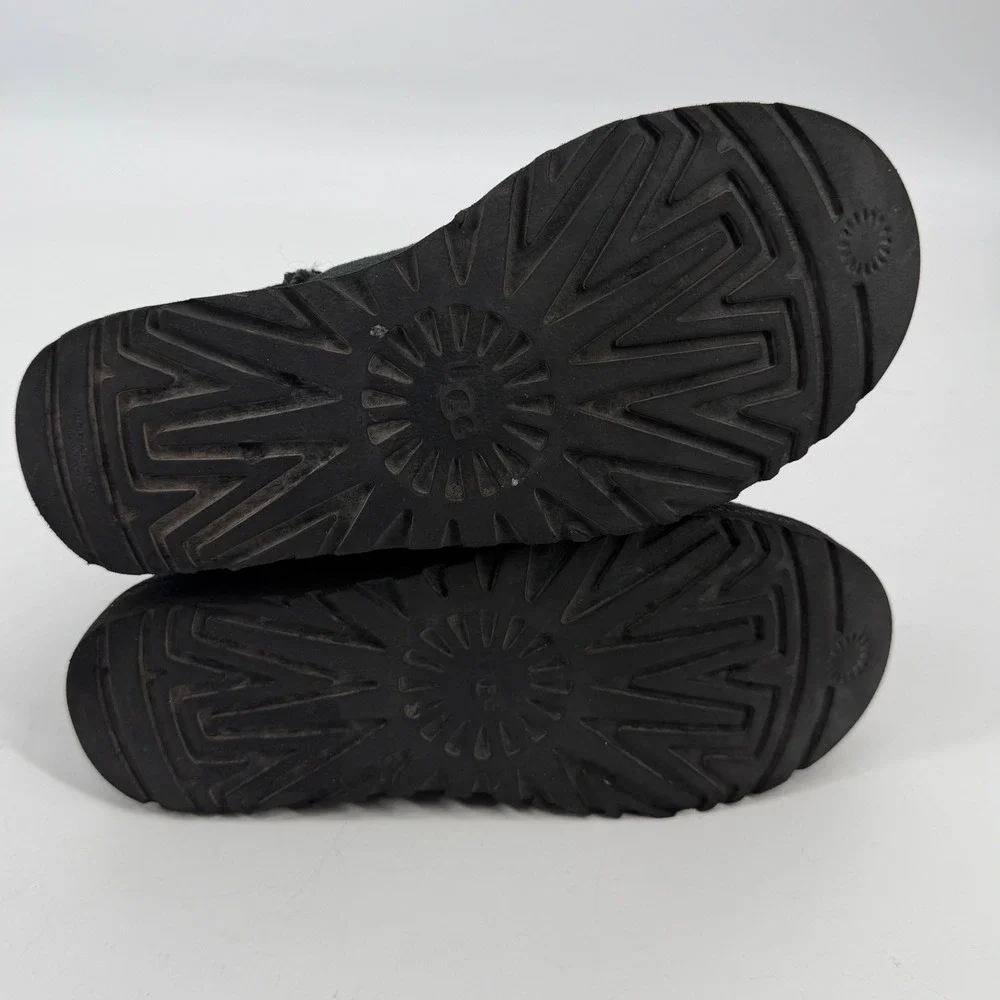 UGG‎ Classic Mini II Black Suede Shearling Ankle Boots 1016222 Womens Size 6